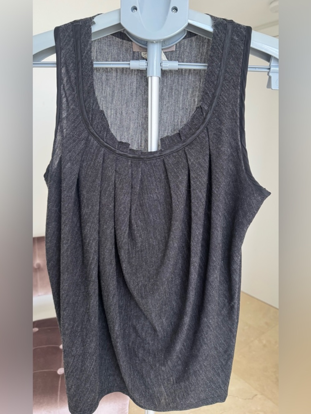 Angelos Frentzos Pleated Scoop Neck Tank Top in Charcoal, made in Italy, S